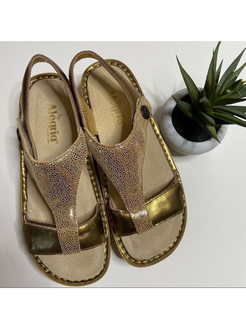 ALEGRIA - By Pg Lite Ken-680 T Strap Comfort Sandals Gold 9 ½ (40)